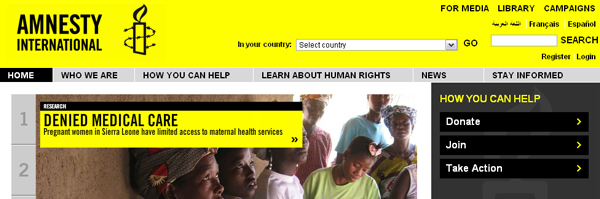 Homepage of Amnesty International